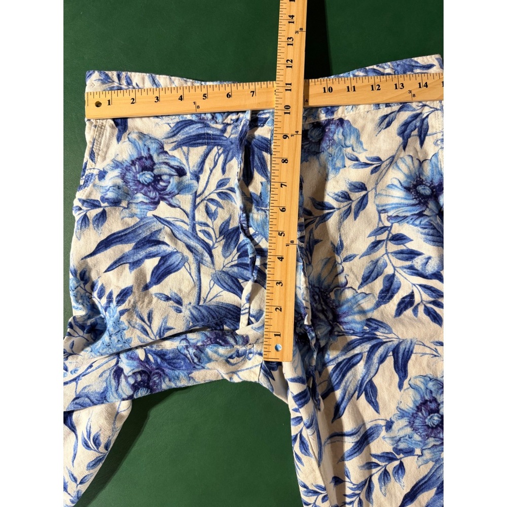 Alexander Jordan Capri Pants S Tropical Floral Blue White Linen Blend Pull On - Picture 5 of 6